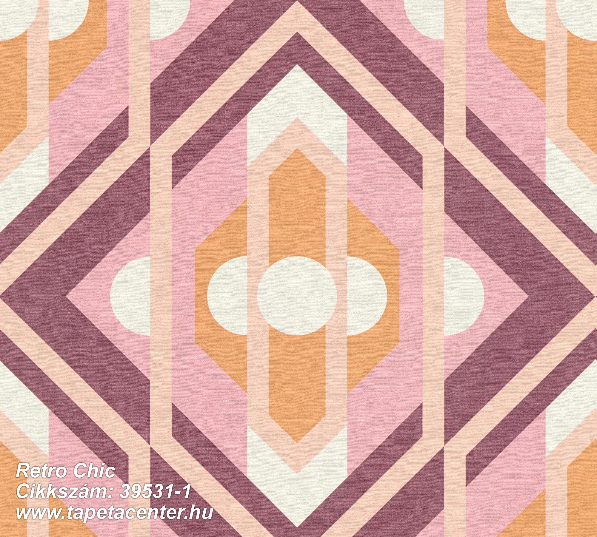 Geometriai mintás,retro,textil hatású,fehér,narancs-terrakotta,pink-rózsaszín,súrolható,vlies tapéta 